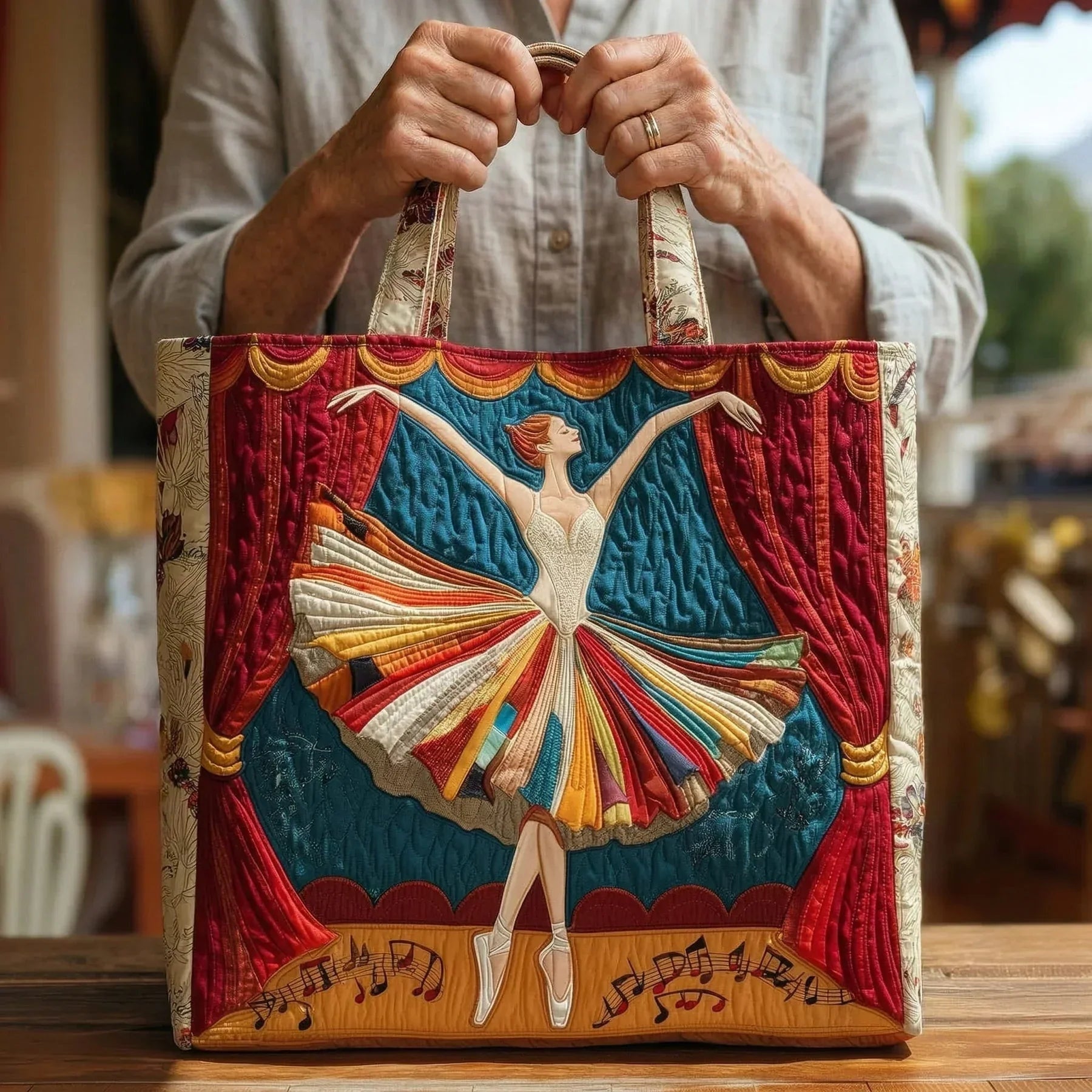 Bolso Tote Acolchado para Mujer con Motivo de Piano-Accessories for Women-Casaluzia