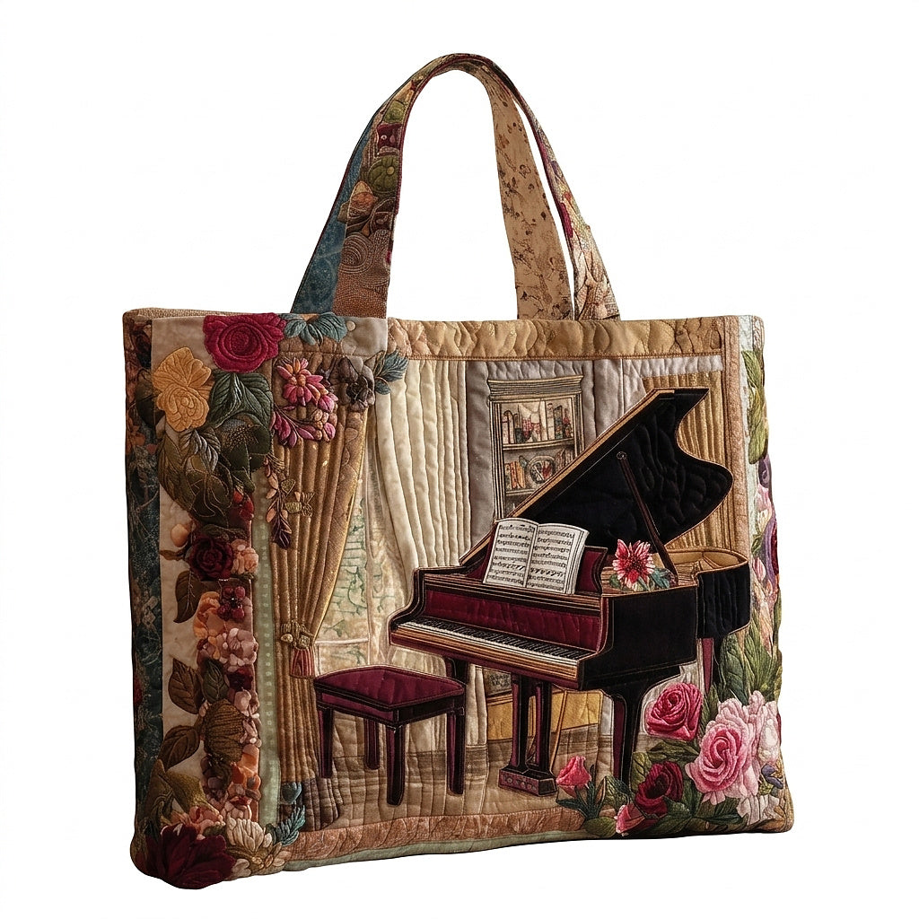 Bolso Tote Acolchado para Mujer con Motivo de Piano-Accessories for Women-Casaluzia