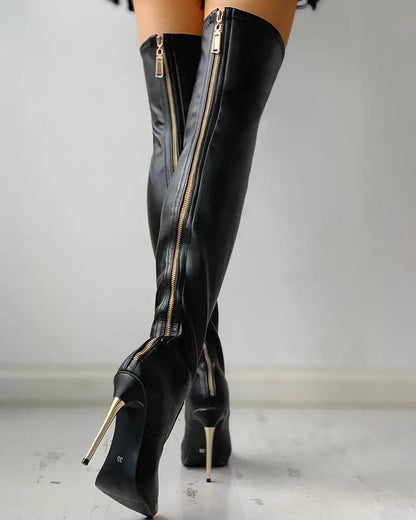 Botas altas mujer tipo mosquetero con cremallera y tacón-Footwear for women-Casaluzia