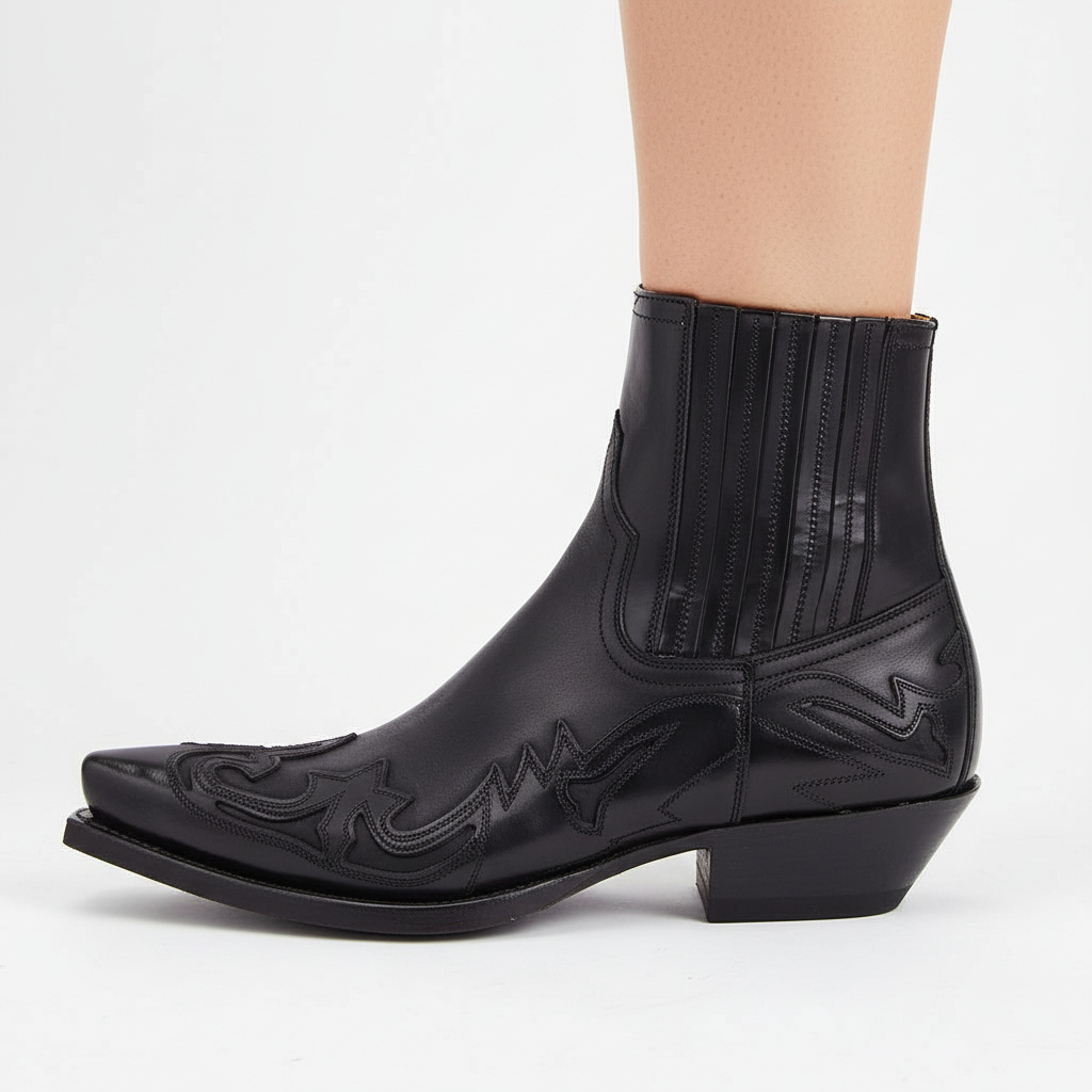 Botas vaqueras para mujer con costuras decorativas-Footwear for women-Casaluzia