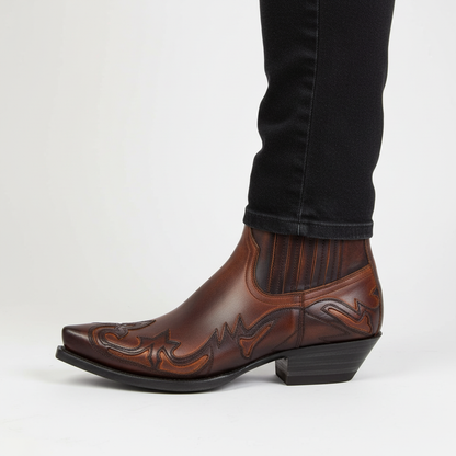 Botas vaqueras para mujer con costuras decorativas-Footwear for women-Casaluzia