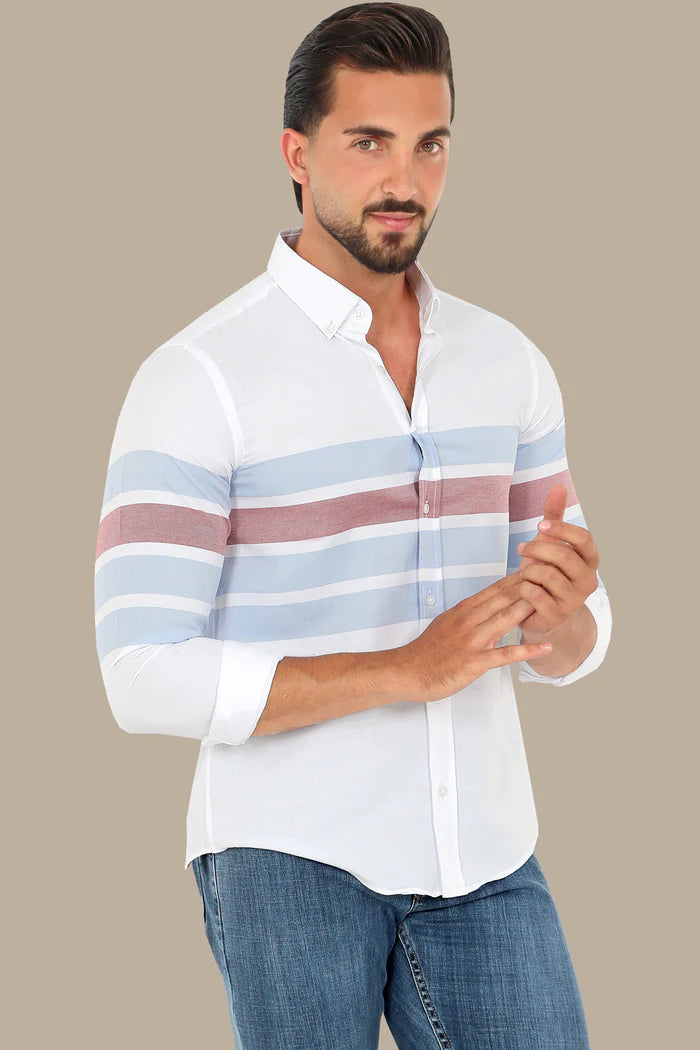 Camisa de Hombre con cierre frontal y diseño de franjas-Shirts for men-Casaluzia