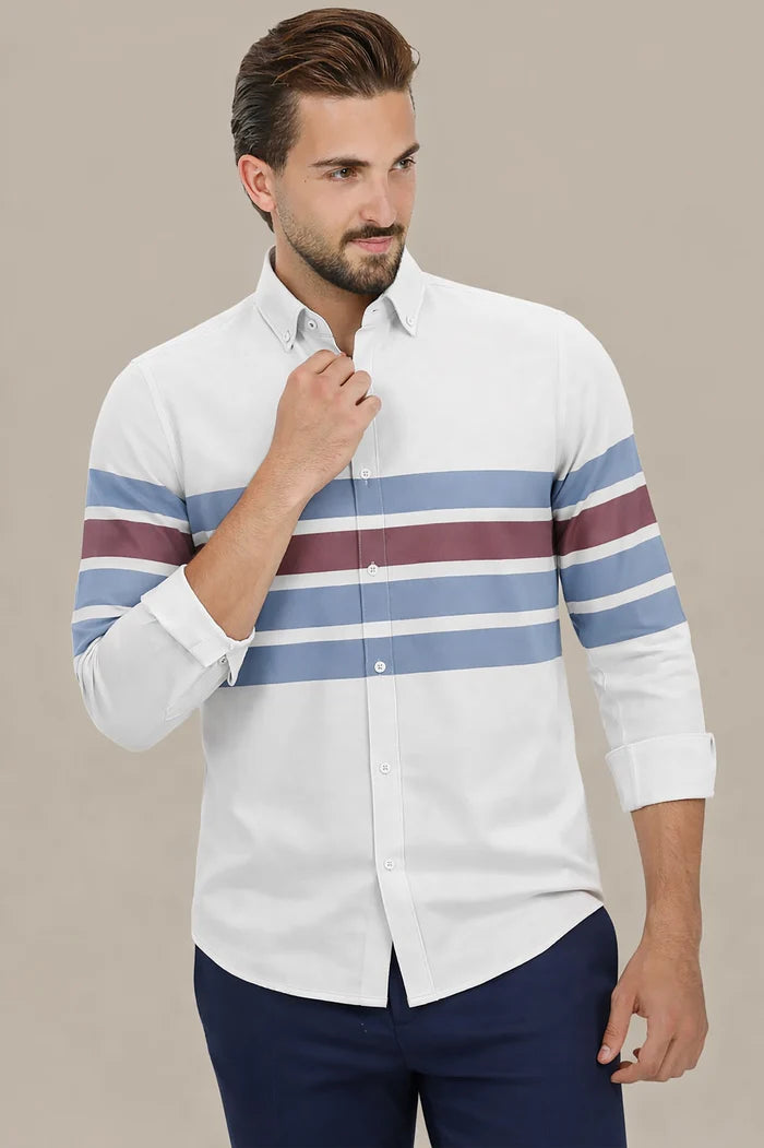 Camisa de Hombre con cierre frontal y diseño de franjas-Shirts for men-Casaluzia