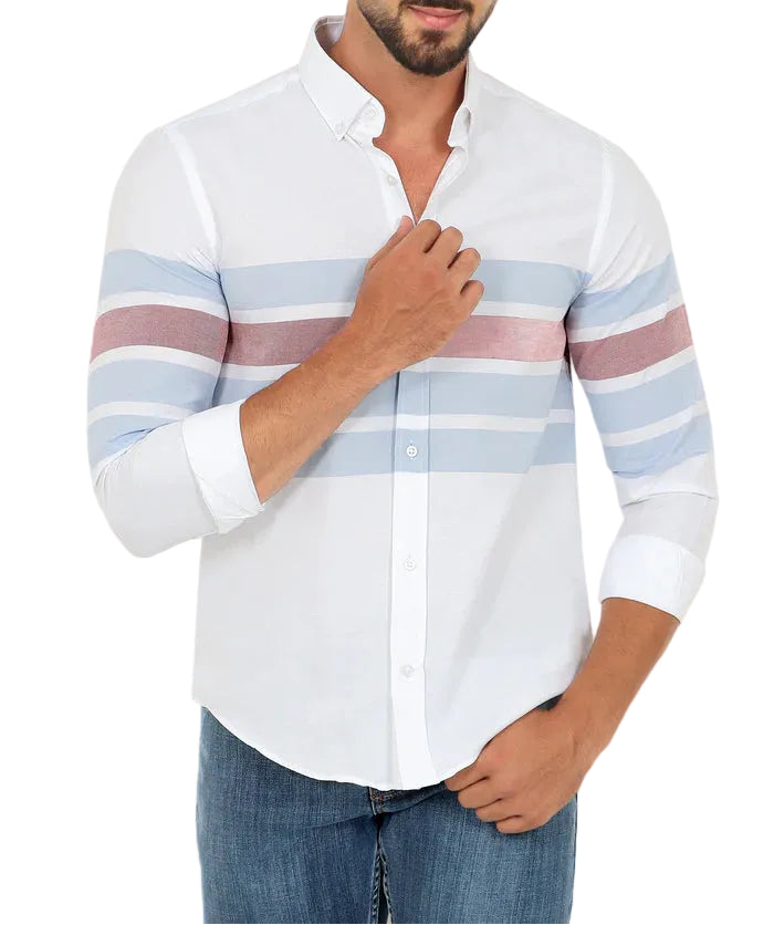 Camisa de Hombre con cierre frontal y diseño de franjas-Shirts for men-Casaluzia