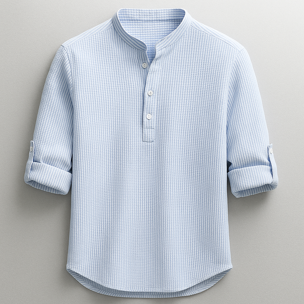 Camisa de hombre con cuello mandarín texturizada-Shirts for men-Casaluzia
