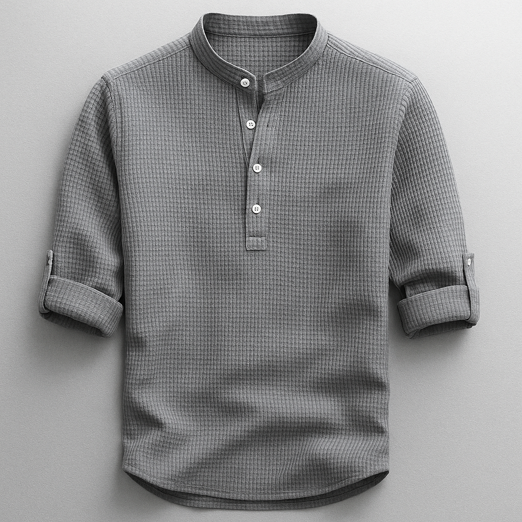 Camisa de hombre con cuello mandarín texturizada-Shirts for men-Casaluzia
