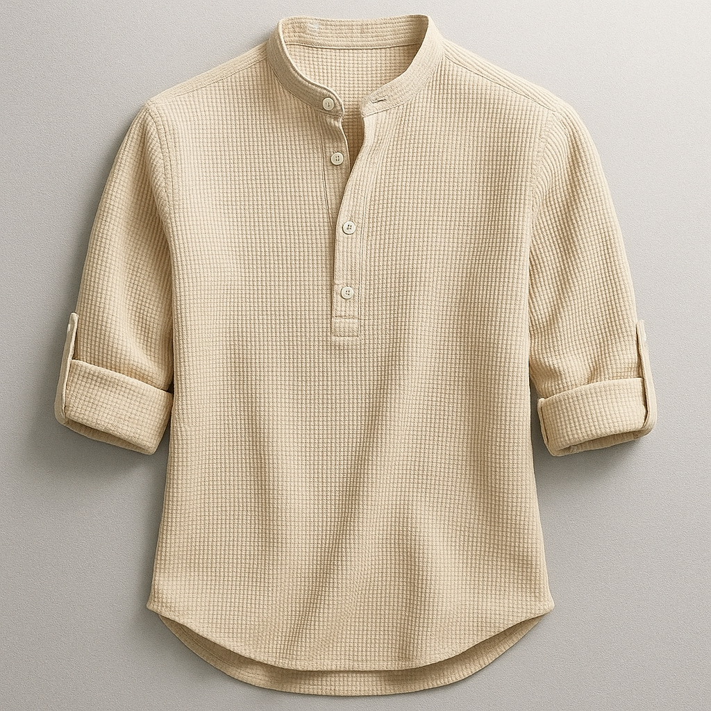 Camisa de hombre con cuello mandarín texturizada-Shirts for men-Casaluzia