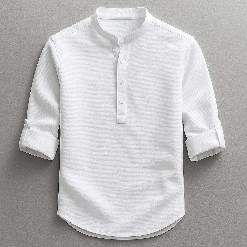 Camisa de hombre con cuello mandarín texturizada-Shirts for men-Casaluzia