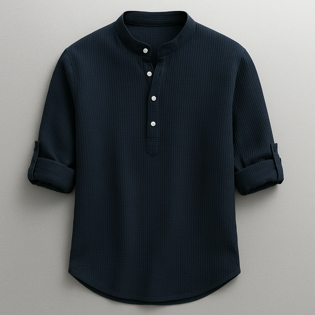 Camisa de hombre con cuello mandarín texturizada-Shirts for men-Casaluzia