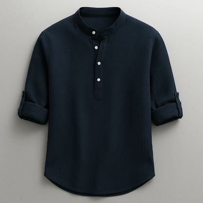 Camisa de hombre con cuello mandarín texturizada-Shirts for men-Casaluzia