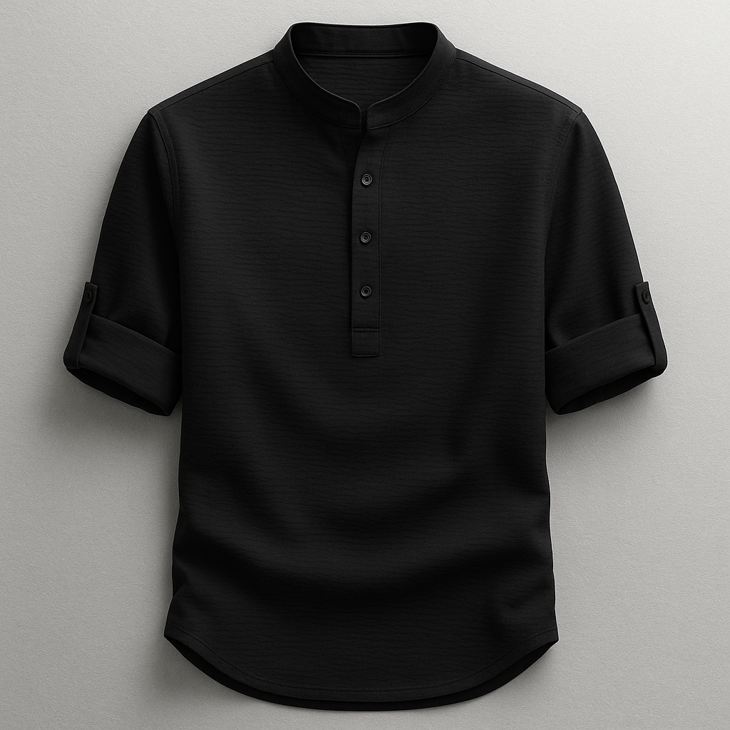 Camisa de hombre con cuello mandarín texturizada-Shirts for men-Casaluzia