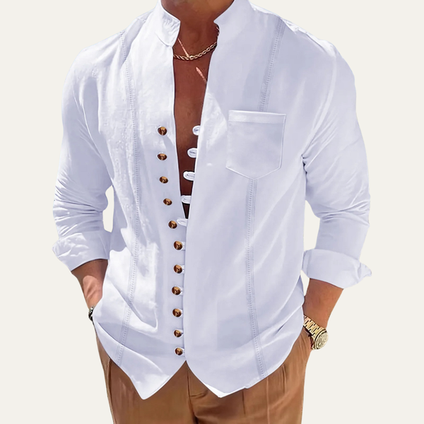 Camisa de hombre con cuello mao y botones múltiples-Shirts for men-Casaluzia