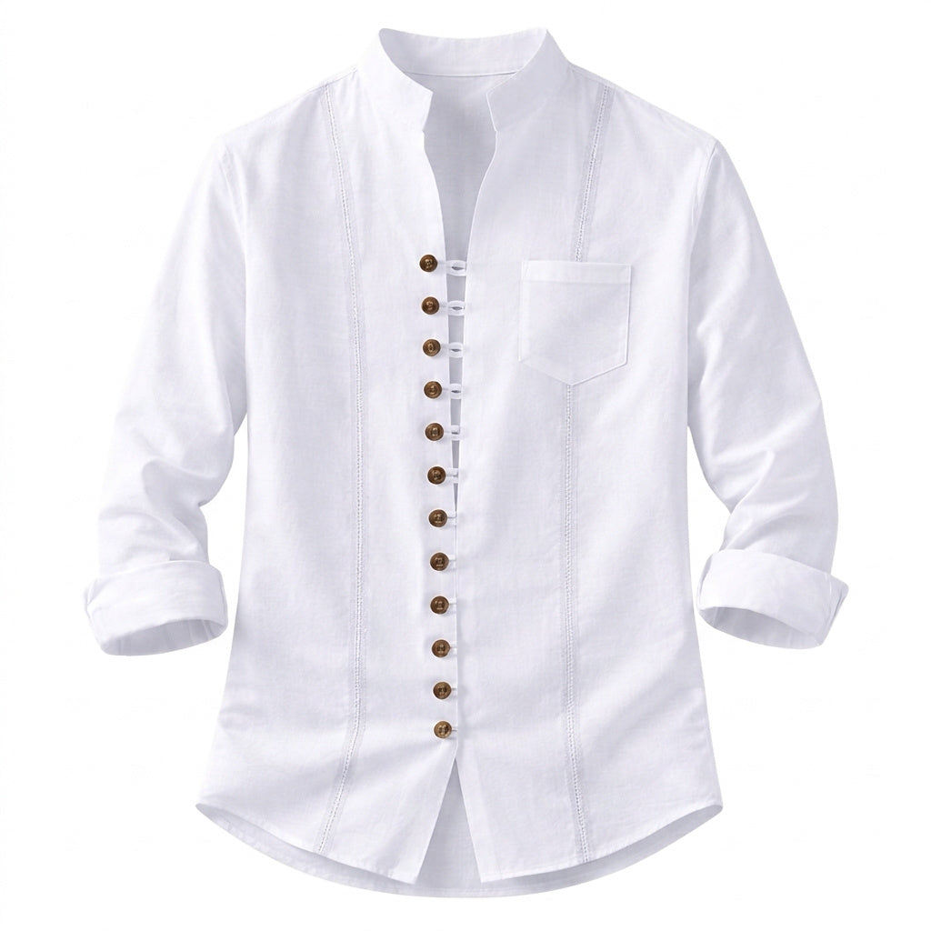 Camisa de hombre con cuello mao y botones múltiples-Shirts for men-Casaluzia