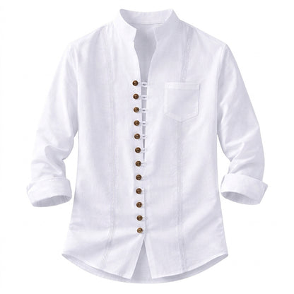 Camisa de hombre con cuello mao y botones múltiples-Shirts for men-Casaluzia