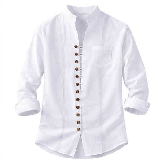 Camisa de hombre con cuello mao y botones múltiples-Shirts for men-Casaluzia