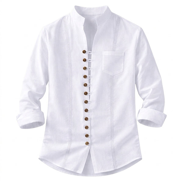 Camisa de hombre con cuello mao y botones múltiples-Shirts for men-Casaluzia