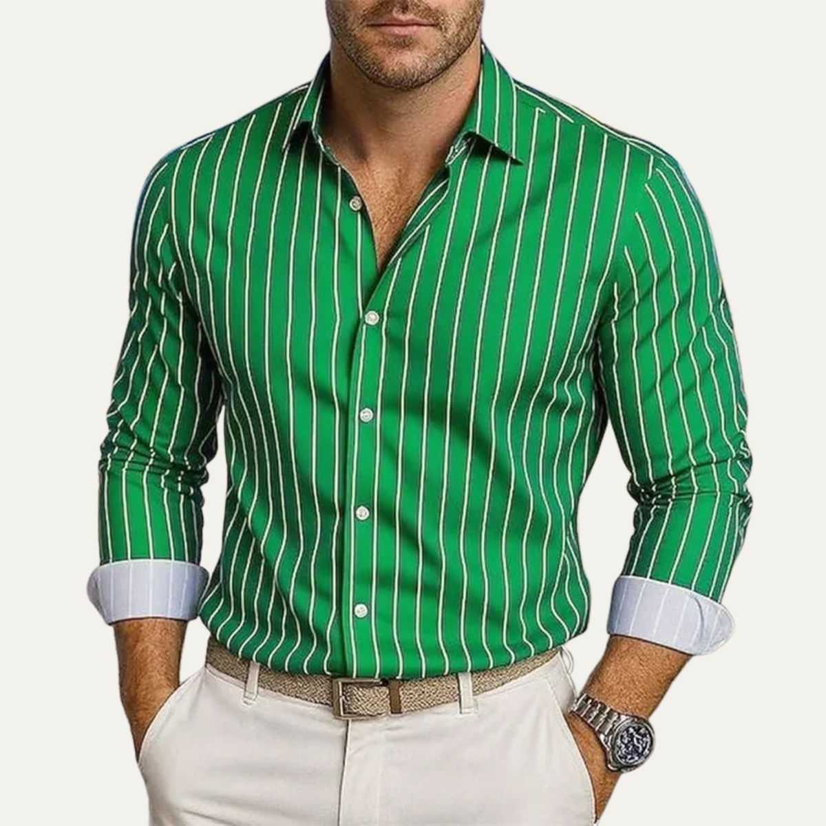 Camisa de Hombre con Rayas Verticales y Cierre de Botones-Shirts for men-Casaluzia