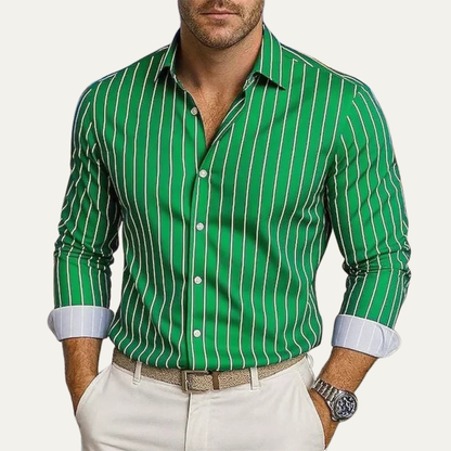 Camisa de Hombre con Rayas Verticales y Cierre de Botones-Shirts for men-Casaluzia