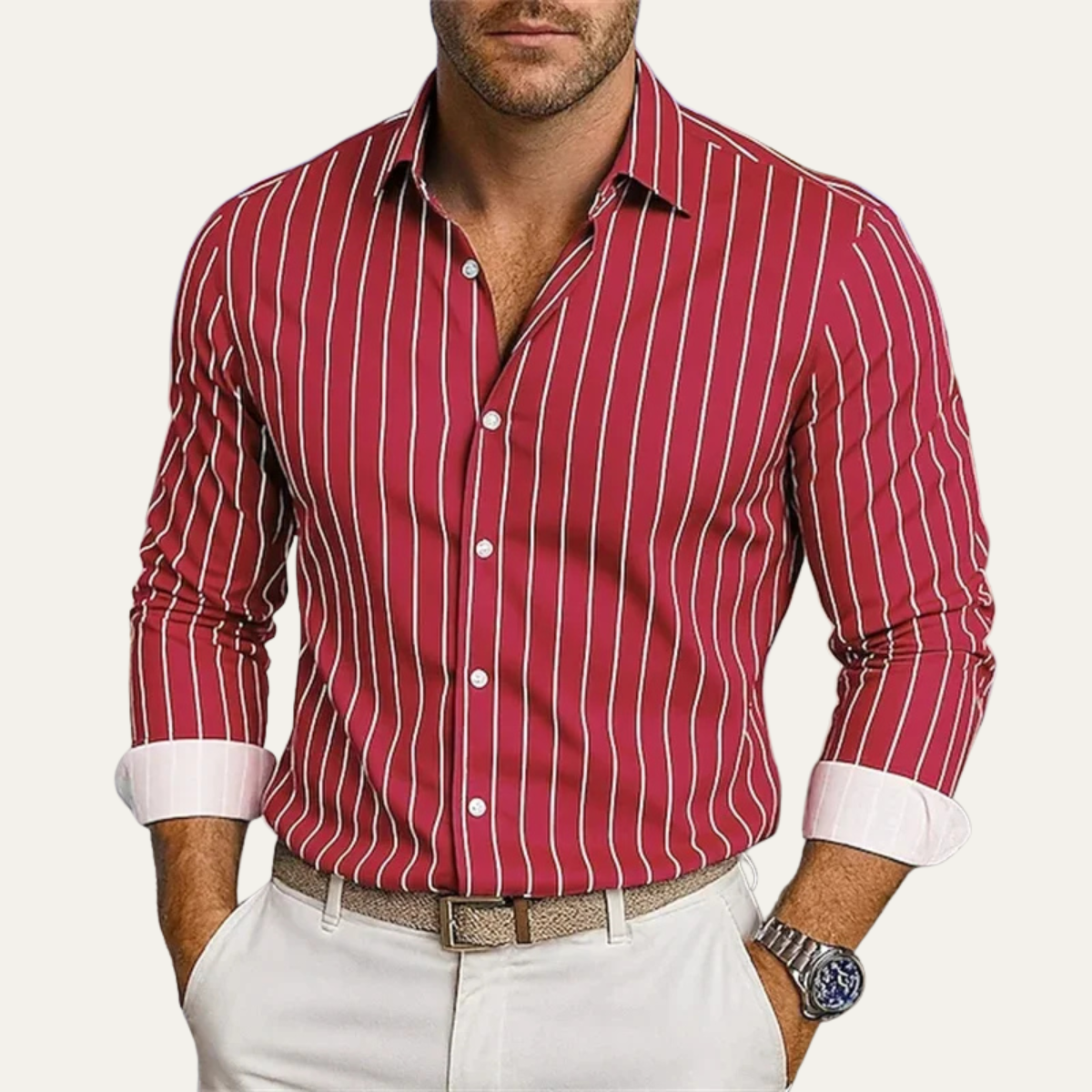 Camisa de Hombre con Rayas Verticales y Cierre de Botones-Shirts for men-Casaluzia