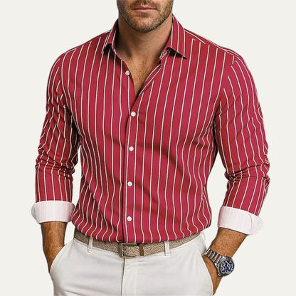 Camisa de Hombre con Rayas Verticales y Cierre de Botones-Shirts for men-Casaluzia