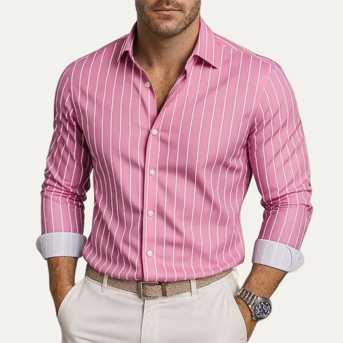 Camisa de Hombre con Rayas Verticales y Cierre de Botones-Shirts for men-Casaluzia