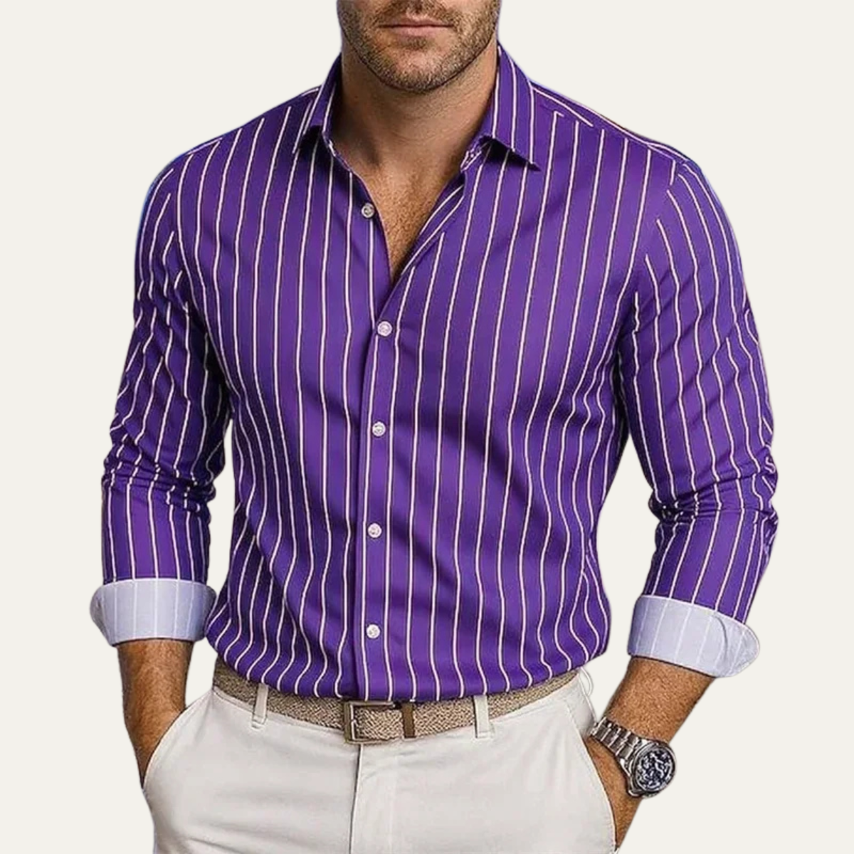 Camisa de Hombre con Rayas Verticales y Cierre de Botones-Shirts for men-Casaluzia
