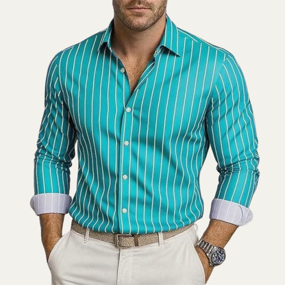 Camisa de Hombre con Rayas Verticales y Cierre de Botones-Shirts for men-Casaluzia