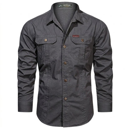 Camisa de hombre de manga larga con bolsillos de parche y cierre de botones-Shirts for men-Casaluzia
