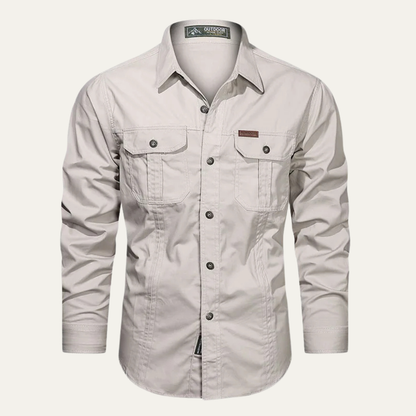 Camisa de hombre de manga larga con bolsillos de parche y cierre de botones-Shirts for men-Casaluzia