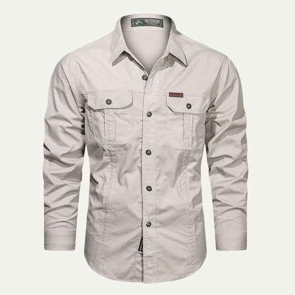 Camisa de hombre de manga larga con bolsillos de parche y cierre de botones-Shirts for men-Casaluzia