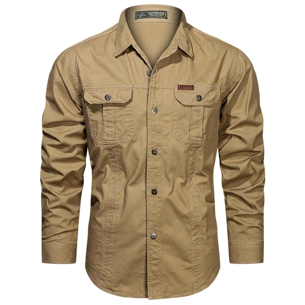 Camisa de hombre de manga larga con bolsillos de parche y cierre de botones-Shirts for men-Casaluzia