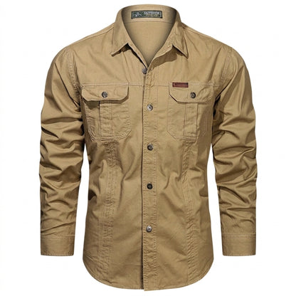 Camisa de hombre de manga larga con bolsillos de parche y cierre de botones-Shirts for men-Casaluzia