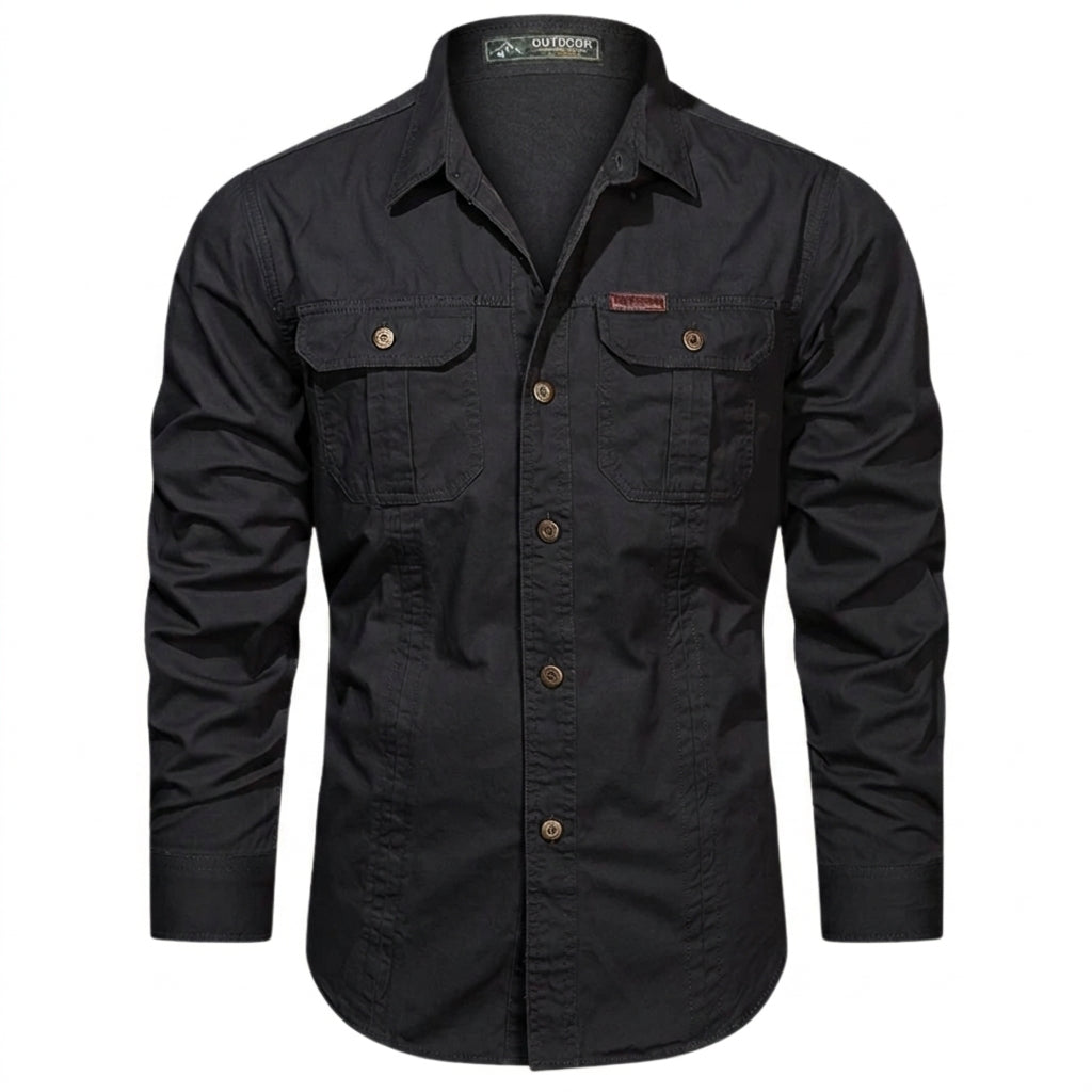 Camisa de hombre de manga larga con bolsillos de parche y cierre de botones-Shirts for men-Casaluzia