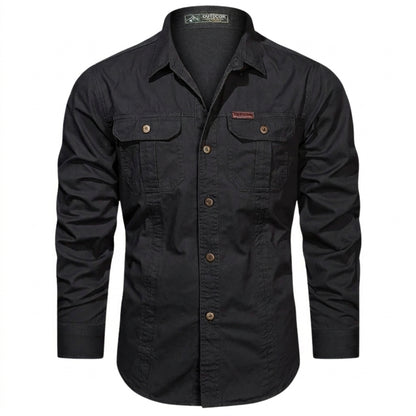 Camisa de hombre de manga larga con bolsillos de parche y cierre de botones-Shirts for men-Casaluzia
