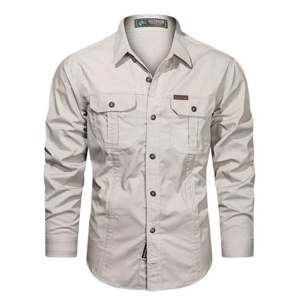 Camisa de hombre de manga larga con bolsillos de parche y cierre de botones-Shirts for men-Casaluzia