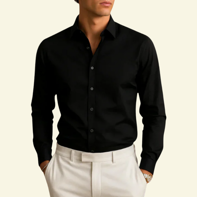 Camisa de hombre de manga larga con cuello y cierre de botones con botones contrastantes-Shirts for men-Casaluzia