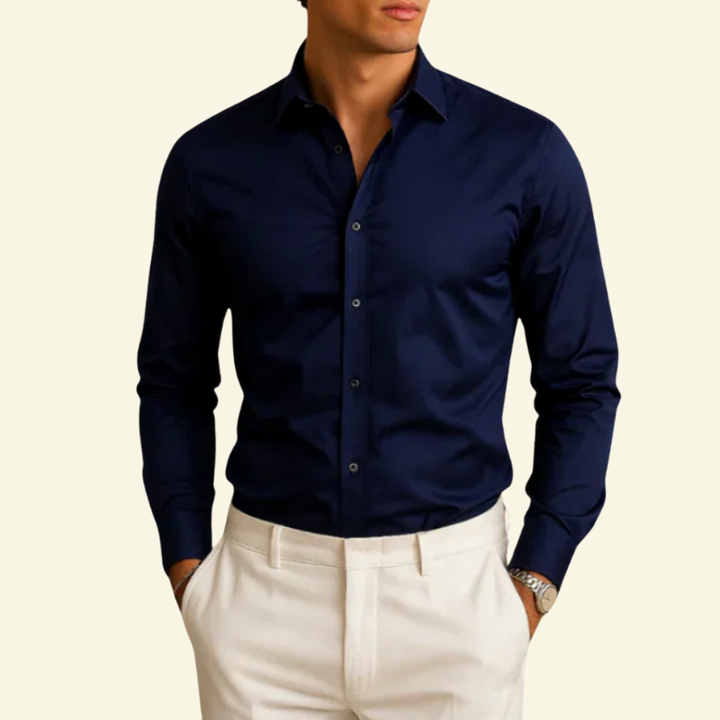 Camisa de hombre de manga larga con cuello y cierre de botones con botones contrastantes-Shirts for men-Casaluzia