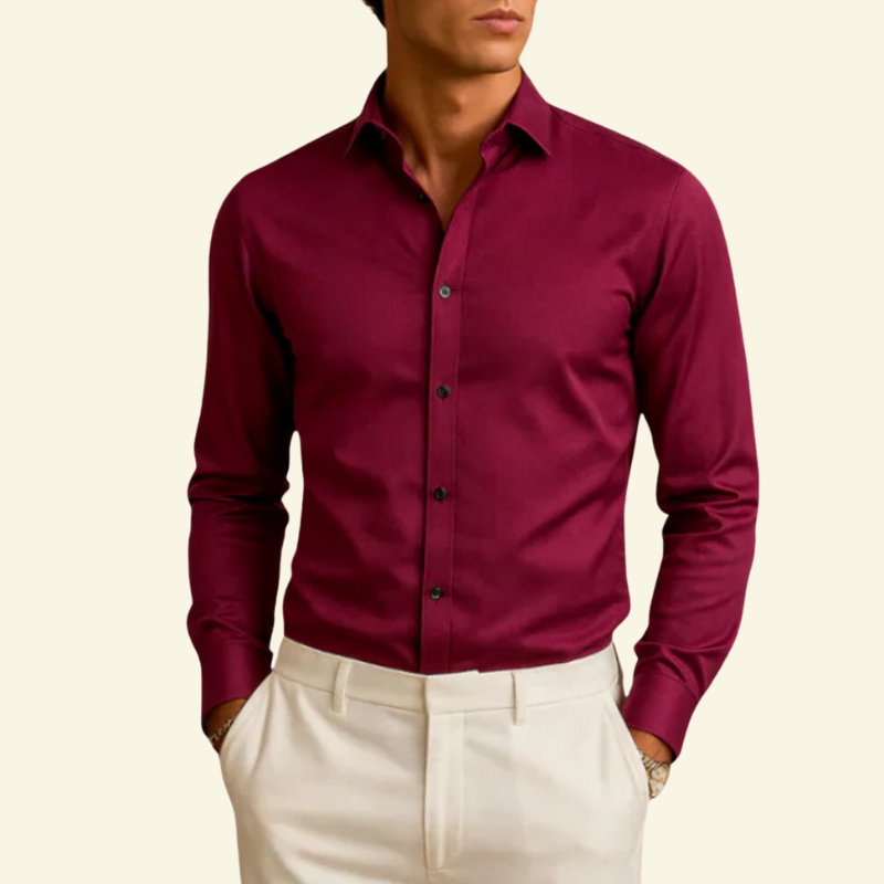 Camisa de hombre de manga larga con cuello y cierre de botones con botones contrastantes-Shirts for men-Casaluzia