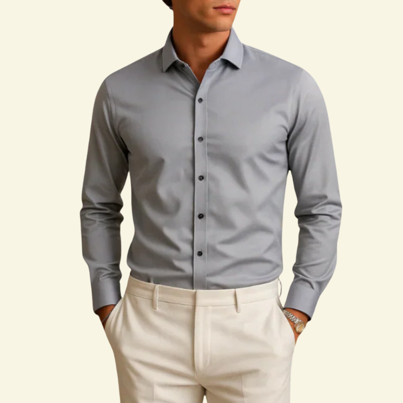 Camisa de hombre de manga larga con cuello y cierre de botones con botones contrastantes-Shirts for men-Casaluzia