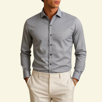 Camisa de hombre de manga larga con cuello y cierre de botones con botones contrastantes-Shirts for men-Casaluzia