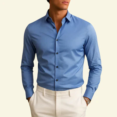 Camisa de hombre de manga larga con cuello y cierre de botones con botones contrastantes-Shirts for men-Casaluzia