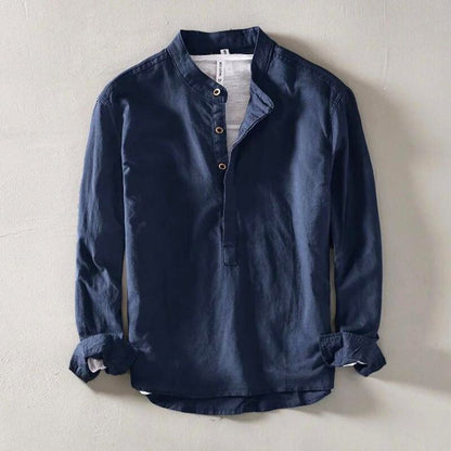 Camisa de lino con cuello mao para hombre-Shirts for men-Casaluzia