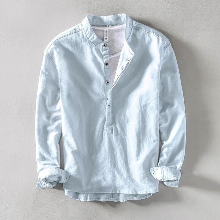 Camisa de lino con cuello mao para hombre-Shirts for men-Casaluzia