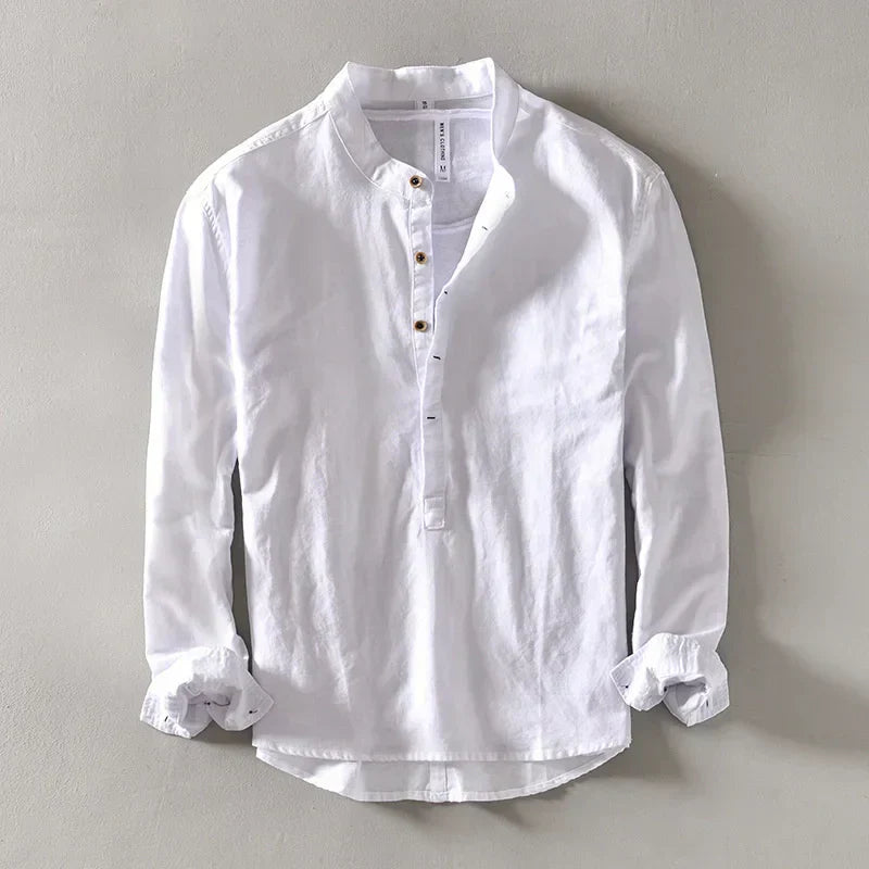 Camisa de lino con cuello mao para hombre-Shirts for men-Casaluzia