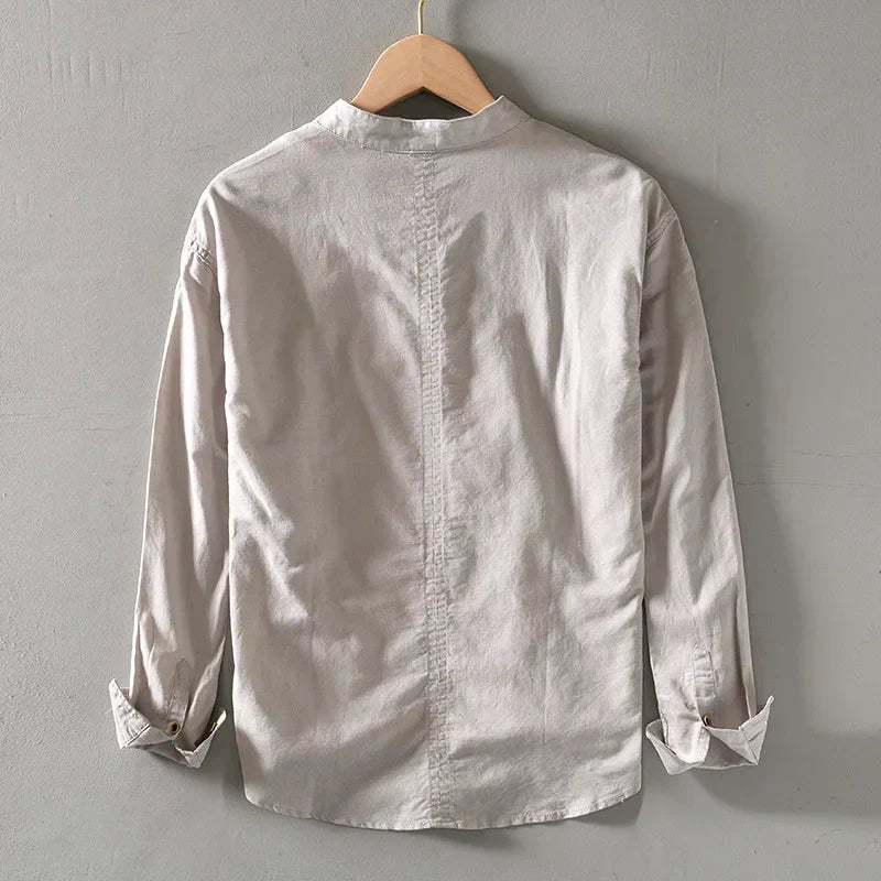 Camisa de lino con cuello mao para hombre-Shirts for men-Casaluzia