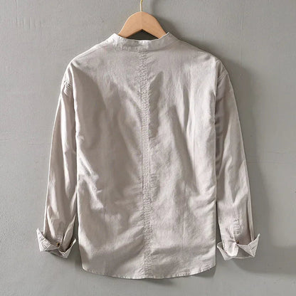 Camisa de lino con cuello mao para hombre-Shirts for men-Casaluzia