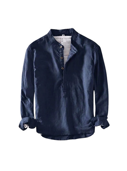 Camisa de lino con cuello mao para hombre-Shirts for men-Casaluzia
