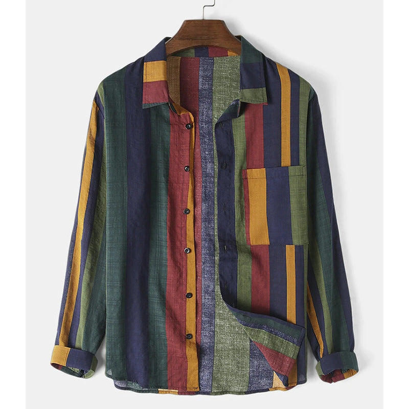 Camisa de lino de manga larga a rayas para hombre-Shirts for men-Casaluzia