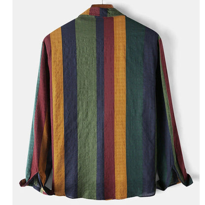 Camisa de lino de manga larga a rayas para hombre-Shirts for men-Casaluzia