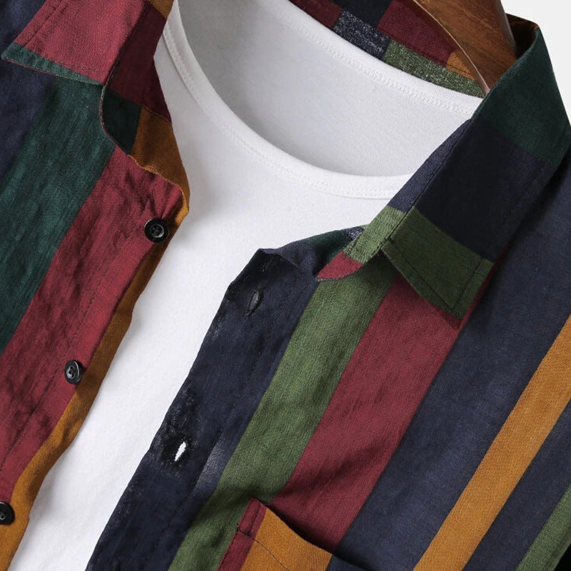 Camisa de lino de manga larga a rayas para hombre-Shirts for men-Casaluzia